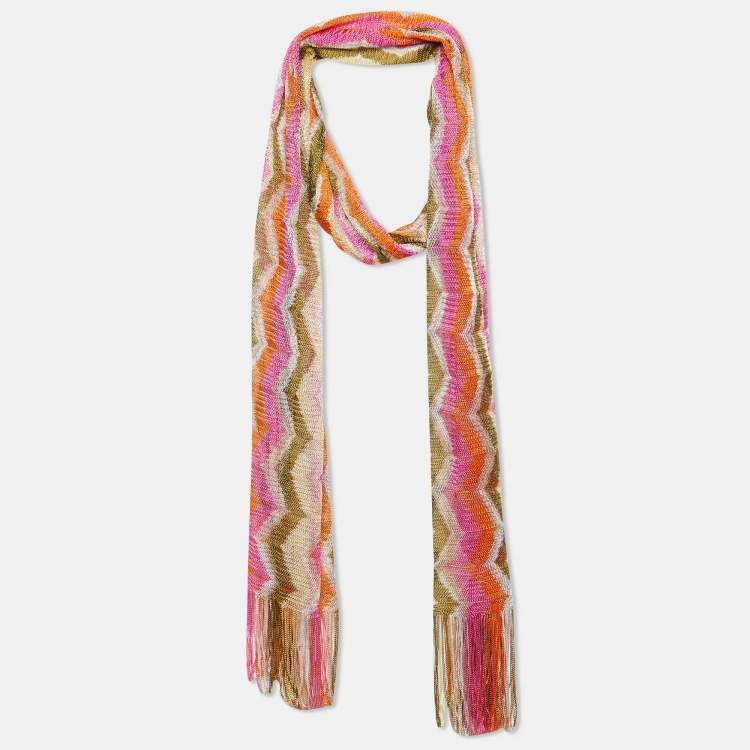 Pre Owned Missoni Multicolor Zig Zag Knit Fringed Scarf