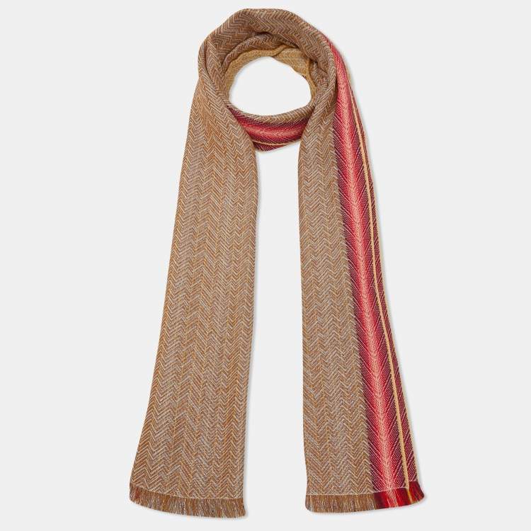 مملوكة مسبقًا Missoni Vintage Multicolor Lurex Knit Fringed Scarf