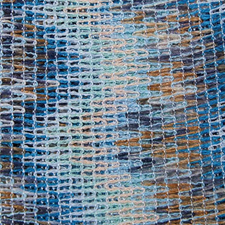 Pre Owned Missoni Vintage Blue Patterned Knit Fringed Scarf