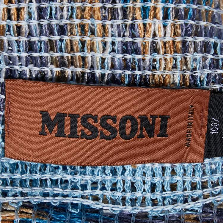 Pre Owned Missoni Vintage Blue Patterned Knit Fringed Scarf