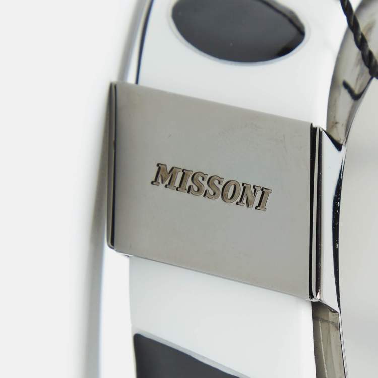 Pre Owned Missoni Monochrome Logo Resin Gunmetal Tone Cuff Bracelet