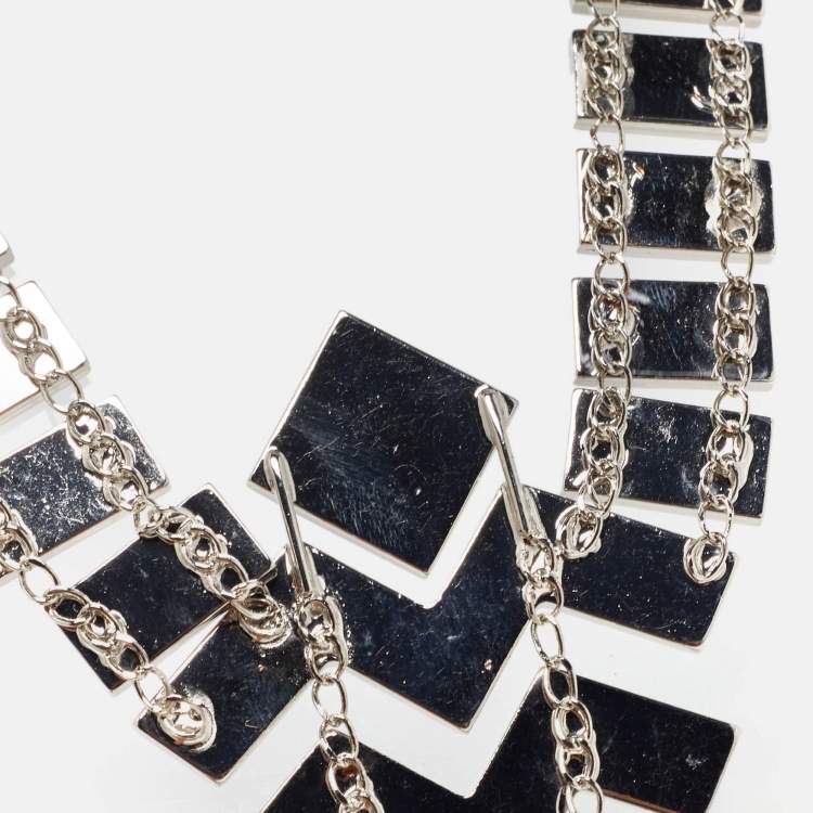 Pre Owned Missoni Enamel Silver Tone Geometric Shaped Long Necklace