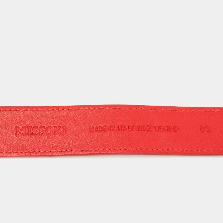 Pre Owned Missoni Red/Beige Stripe Leather Buckle Belt 85 CM