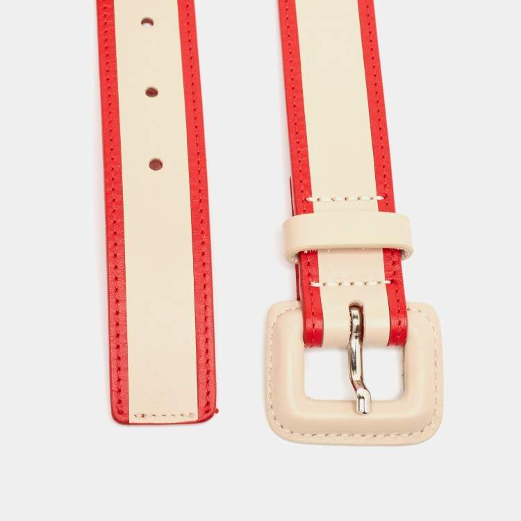 Pre Owned Missoni Red/Beige Stripe Leather Buckle Belt 85 CM