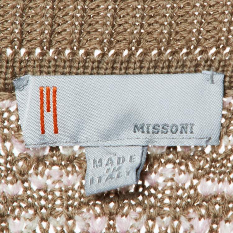 Pre Owned Missoni Brown Patterned Wool Knit Belted Cardigan M