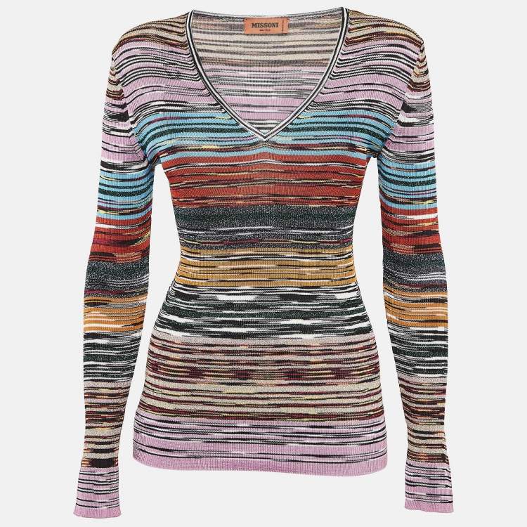 Pre Owned Missoni Multicolor Lurex Knit V-Neck Top M