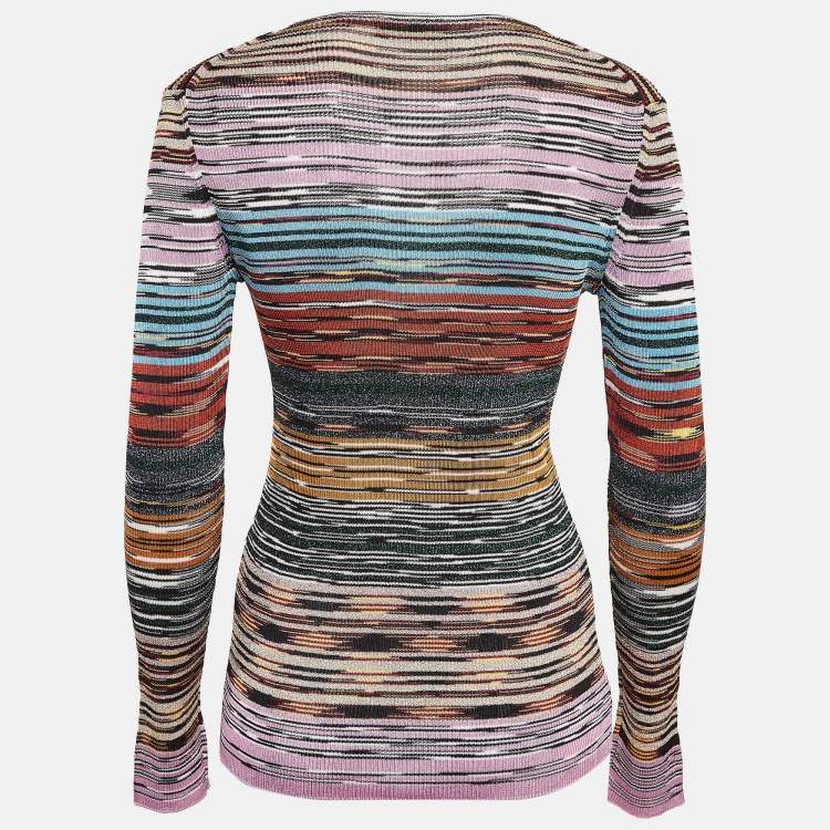 Pre Owned Missoni Multicolor Lurex Knit V-Neck Top M