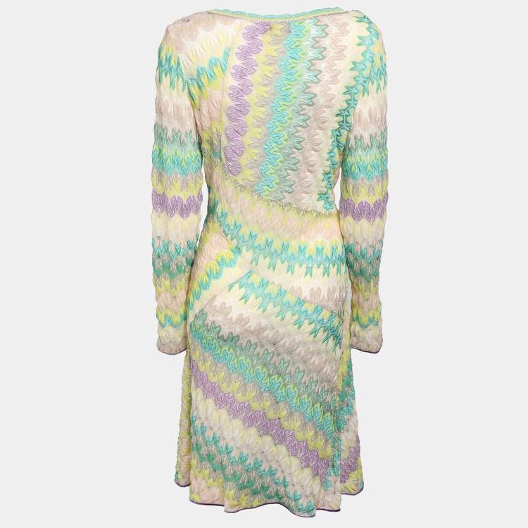 Pre Owned Missoni Multicolor Knit Long Sleeve Knee Length Dress L