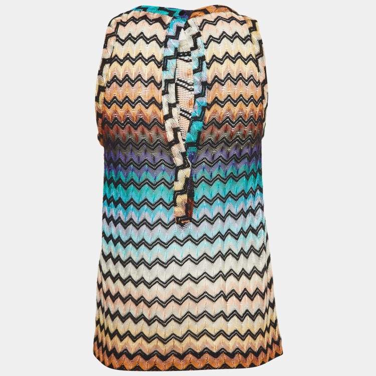 Pre Owned Missoni Multicolor Chevron Knit Sheer Tank Top M