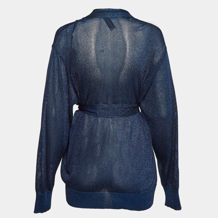 Pre Owned Missoni Blue Lurex Knit Open Front Cardigan M