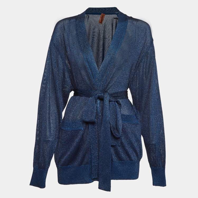 Pre Owned Missoni Blue Lurex Knit Open Front Cardigan M