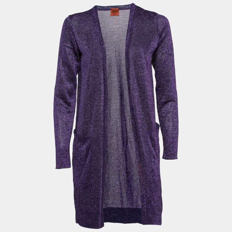 Pre Owned Missoni Purple Lurex Knit Long Front Open Cardigan S