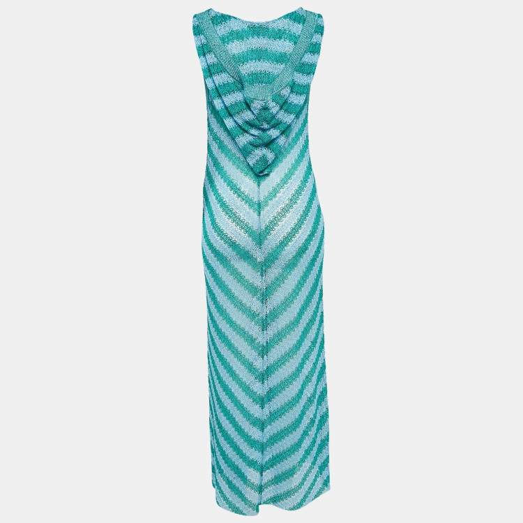 Pre Owned Missoni Green/Blue Lurex Knit Hooded Cover-Up S