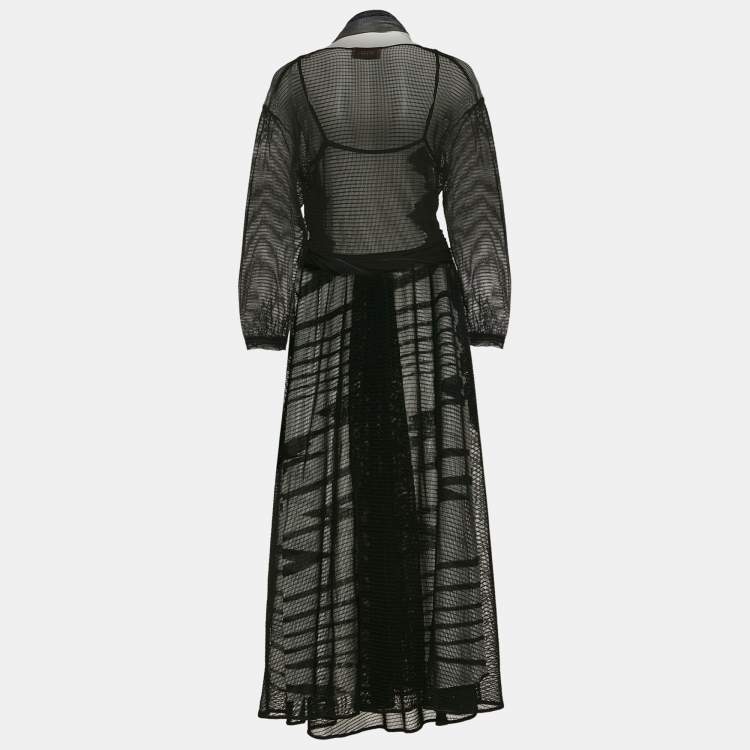 Pre Owned Missoni Black Mesh Wrap Style Maxi Dress With Scarf M