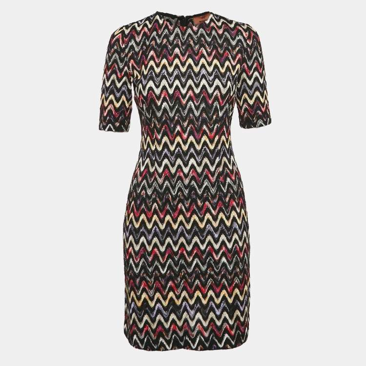 Pre Owned Misson Multicolor Chevron Pattern Knit Mini Dress S