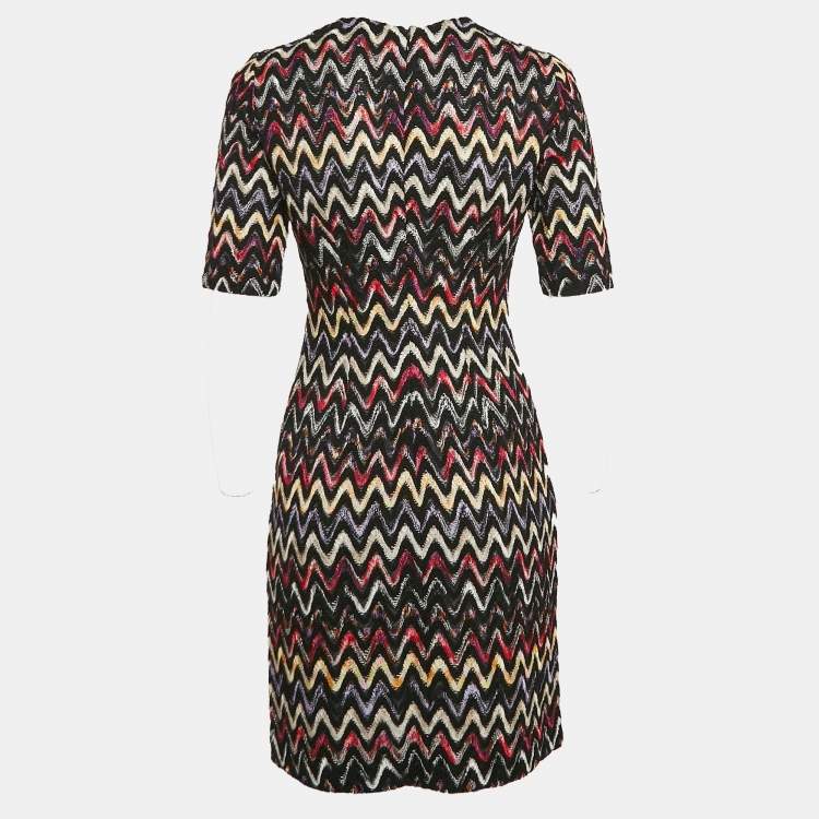 Pre Owned Misson Multicolor Chevron Pattern Knit Mini Dress S