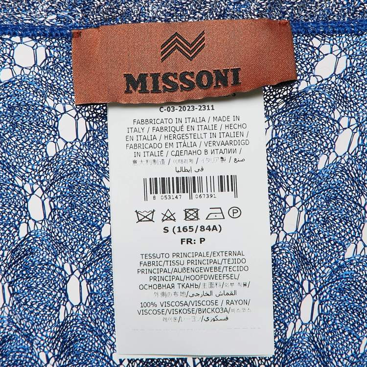 Pre Owned Missoni Silver/Blue Patterned Knit Mini Kaftan Dress S
