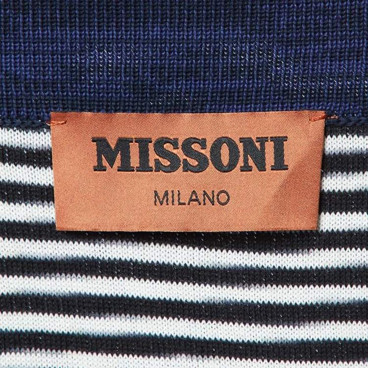 Pre Owned Missoni Navy Blue Patterned Knit Button Front Cardigan XXL