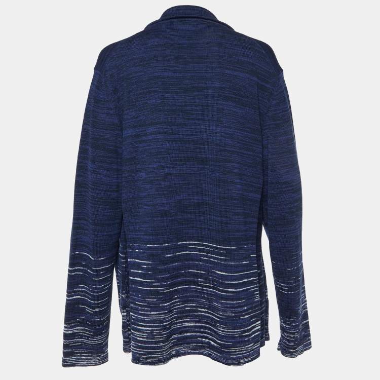 Pre Owned Missoni Navy Blue Patterned Knit Button Front Cardigan XXL