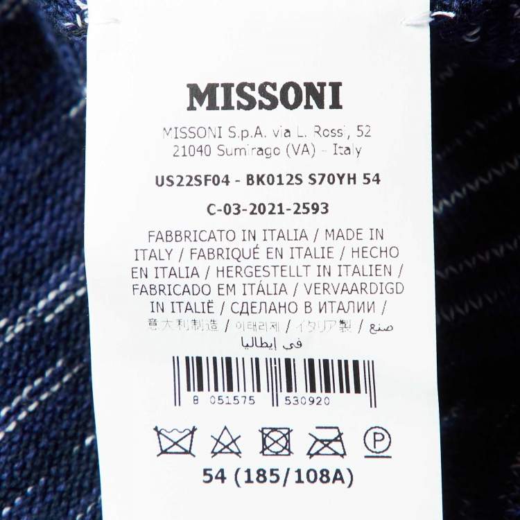 Pre Owned Missoni Navy Blue Patterned Knit Button Front Cardigan XXL