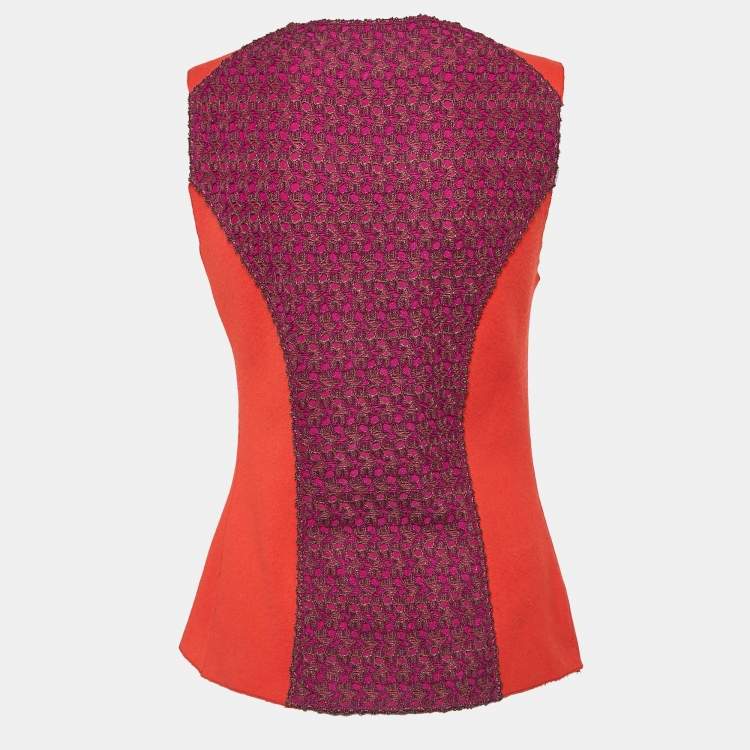 Pre Owned Missoni Red/Purple Wool Cut-and-Sew Sleeveless Top S