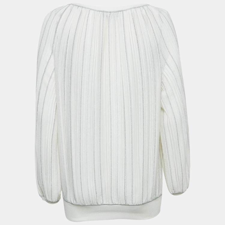 Pre Owned Missoni White Pinhole Lurex Knit Round Neck Top M