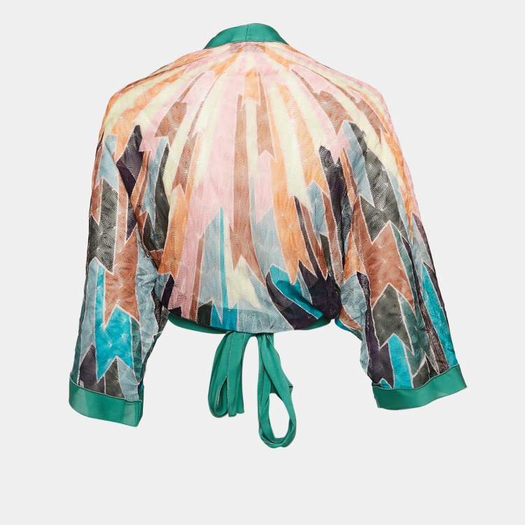 Pre Owned Missoni Multicolor Patterned Knit Tie-Up Detail Cardigan S