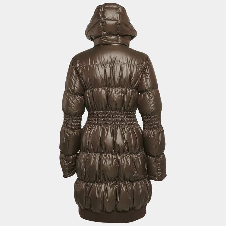 Pre Owned Missoni Olive Green Chevron Print Nylon Shirring Puffer Down Jacket M