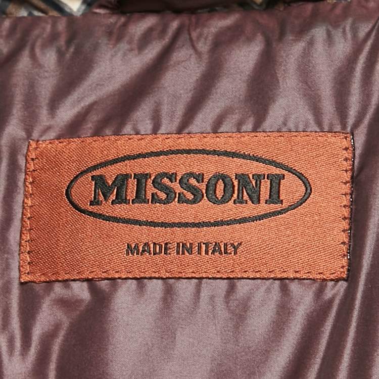 Pre Owned Missoni Olive Green Chevron Print Nylon Shirring Puffer Down Jacket M