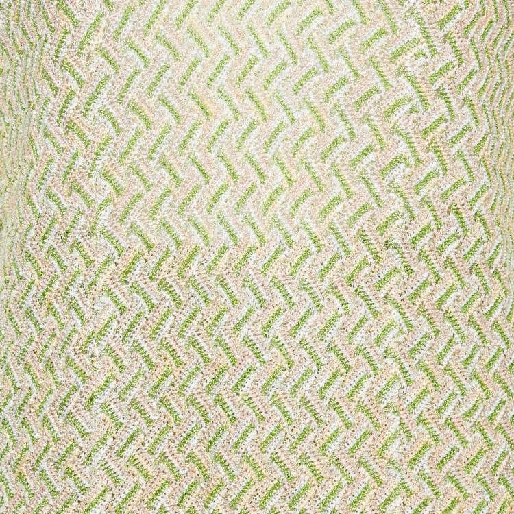 Pre Owned Missoni Green/Beige Lurex Knit Top and Skirt Set M