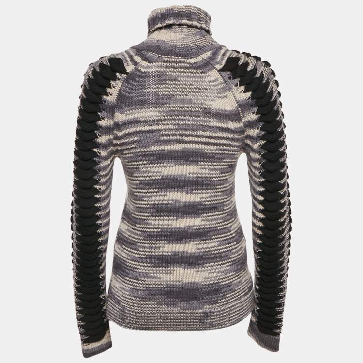 Pre Owned Missoni Grey Patterned Cashmere and Wool Knit Turtle Neck Sweater M