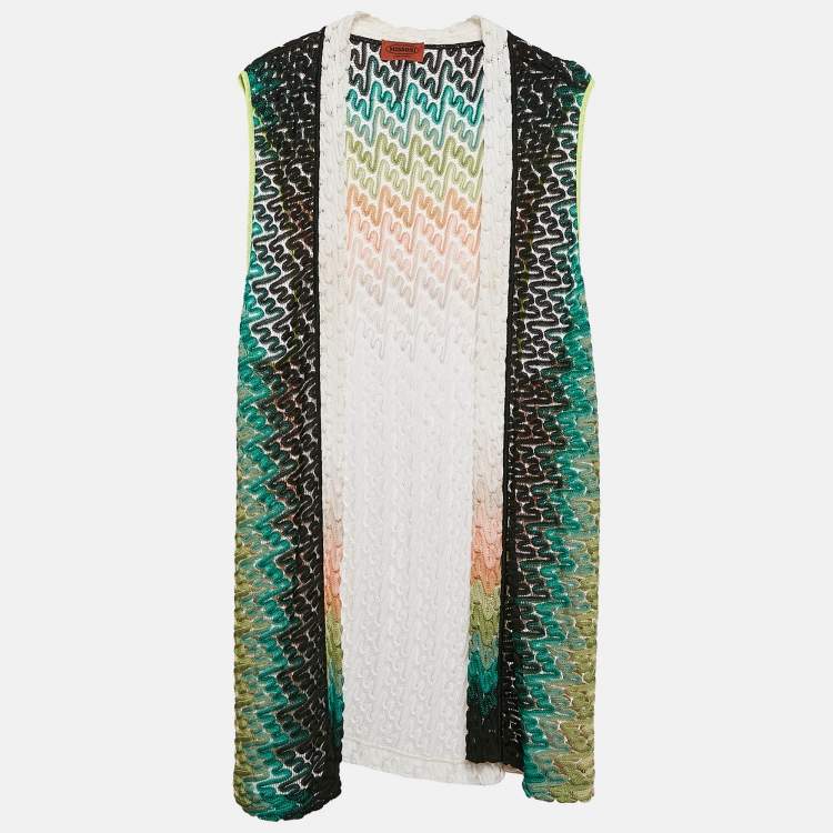 Pre Owned Missoni Multicolor Patterned Knit Open Front Sleeveless Cardigan M