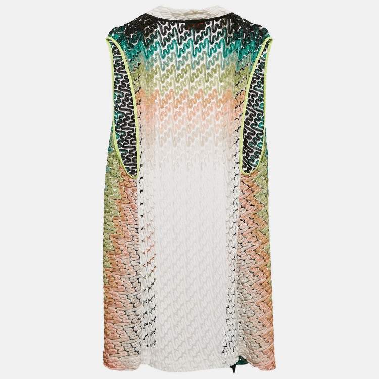 Pre Owned Missoni Multicolor Patterned Knit Open Front Sleeveless Cardigan M