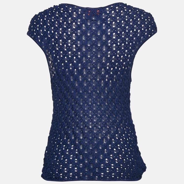 Pre Owned Missoni Blue Patterned Knit Top L