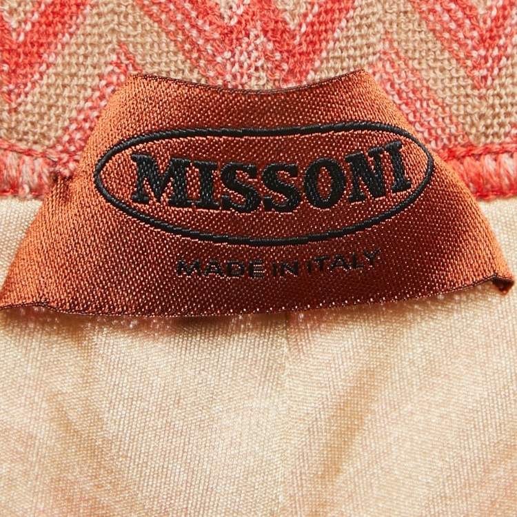 Pre Owned Missoni Red/Brown Chevron Knit Wide-Leg Pants S