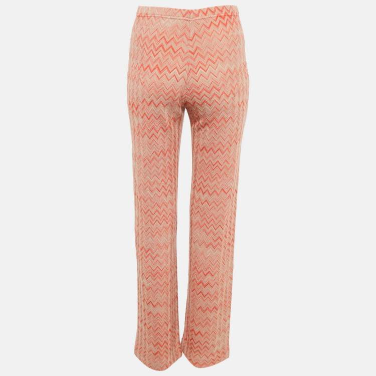 Pre Owned Missoni Red/Brown Chevron Knit Wide-Leg Pants S