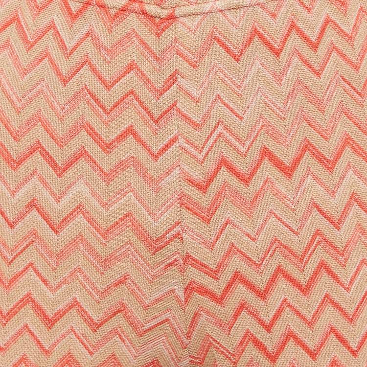 Pre Owned Missoni Red/Brown Chevron Knit Wide-Leg Pants S