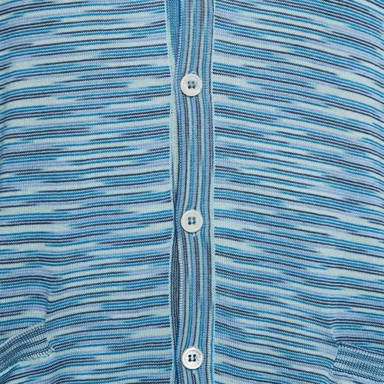 Pre Owned Missoni Blue/Multicolor Patterned Knit Cardigan L