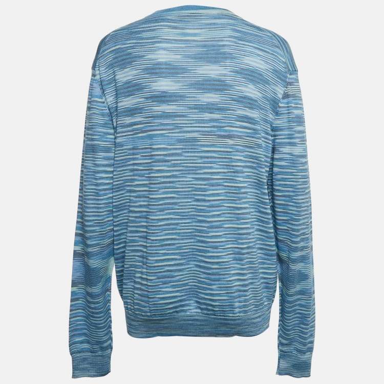 Pre Owned Missoni Blue/Multicolor Patterned Knit Cardigan L