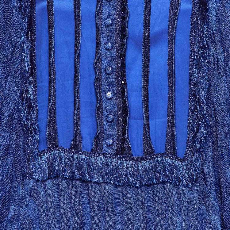 Pre Owned Missoni Blue Lurex Knit Bead Detail Kaftan Dress M