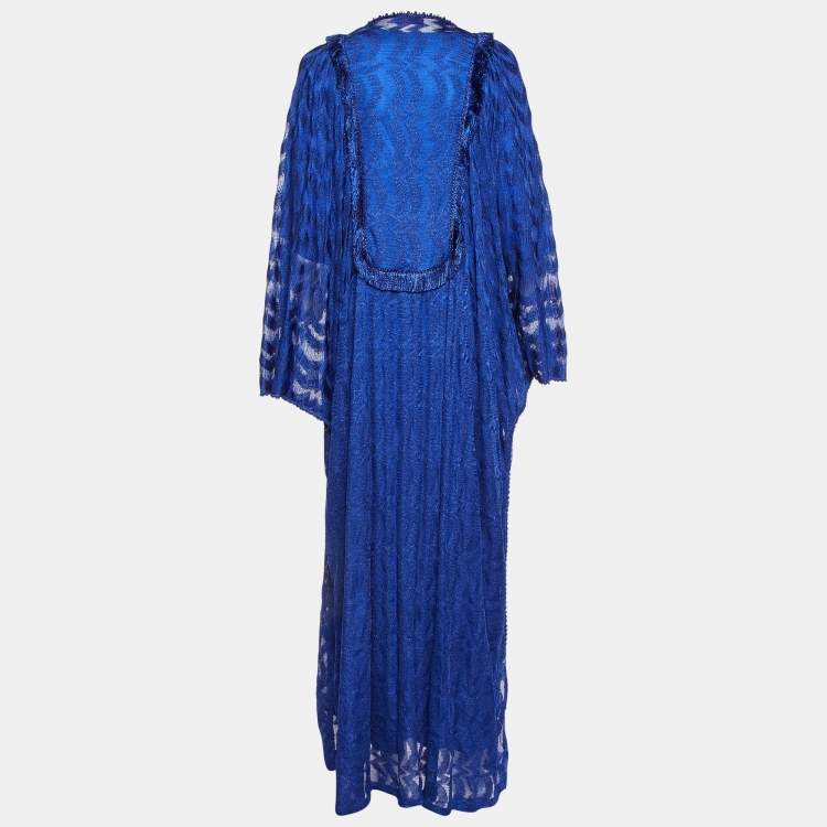 Pre Owned Missoni Blue Lurex Knit Bead Detail Kaftan Dress M