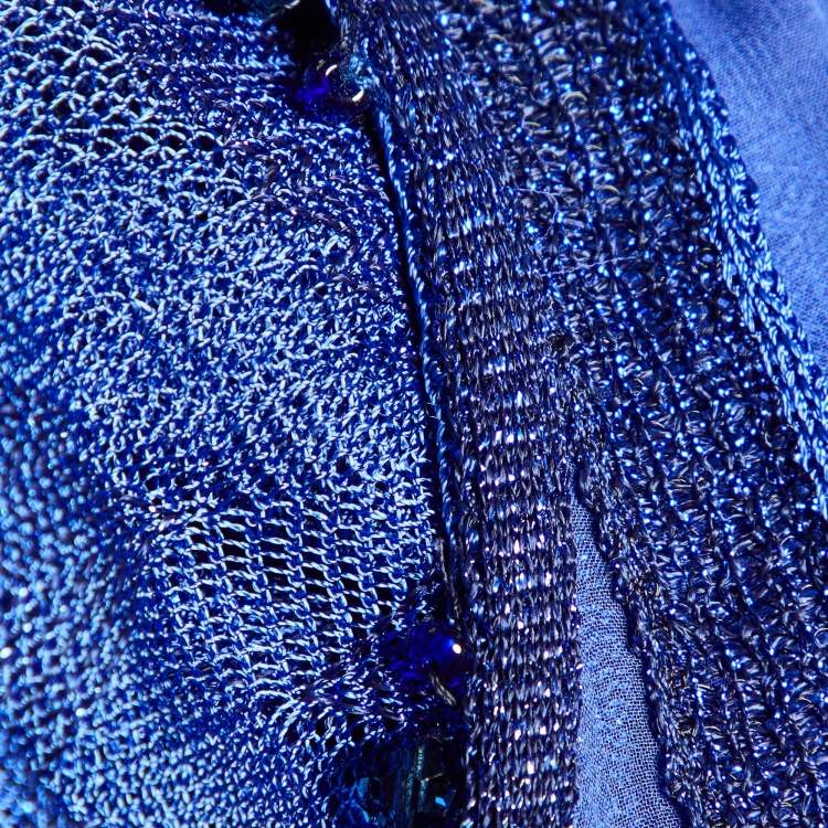 Pre Owned Missoni Blue Lurex Knit Bead Detail Kaftan Dress M