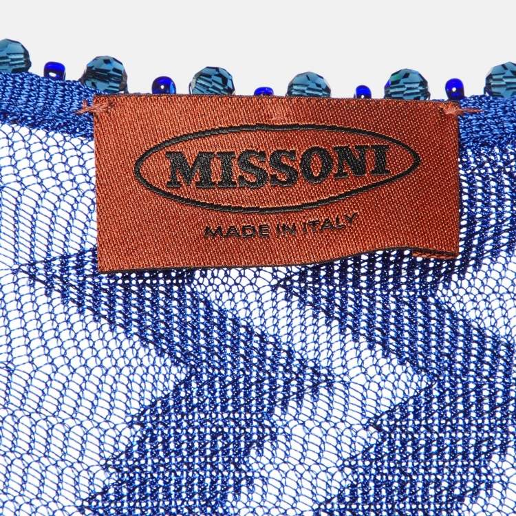 Pre Owned Missoni Blue Lurex Knit Bead Detail Kaftan Dress M
