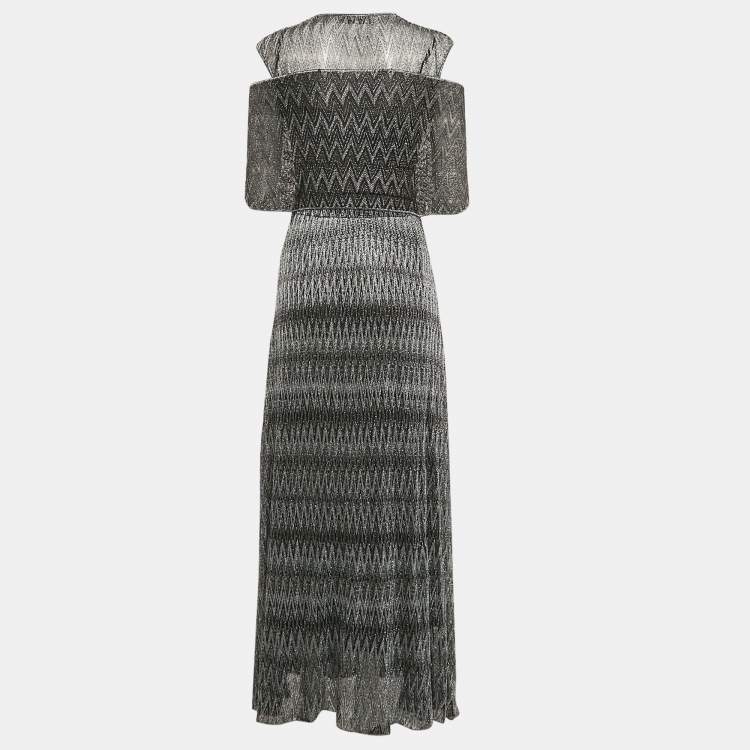 Pre Owned Missoni Black/Grey Chevron Lurex Knit V-Neck Sleeveless Maxi Dress S