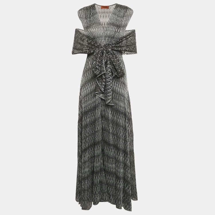 Pre Owned Missoni Black/Grey Chevron Lurex Knit V-Neck Sleeveless Maxi Dress S