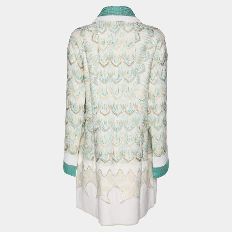 Pre Owned Missoni Green/Cream Wave Knit Button Down Long Cardigan S