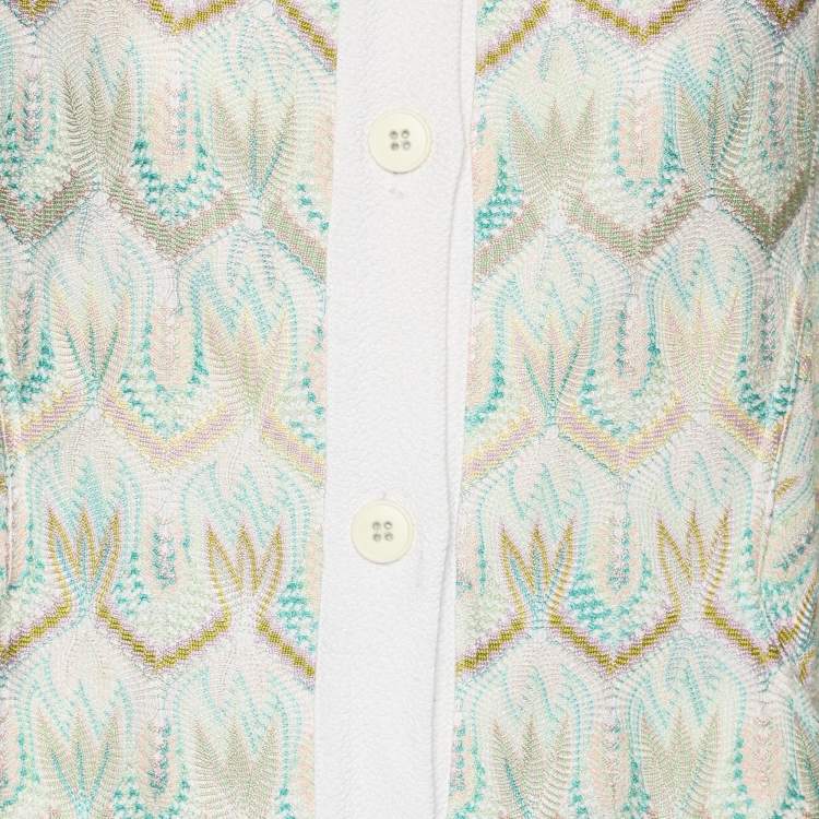 Pre Owned Missoni Green/Cream Wave Knit Button Down Long Cardigan S