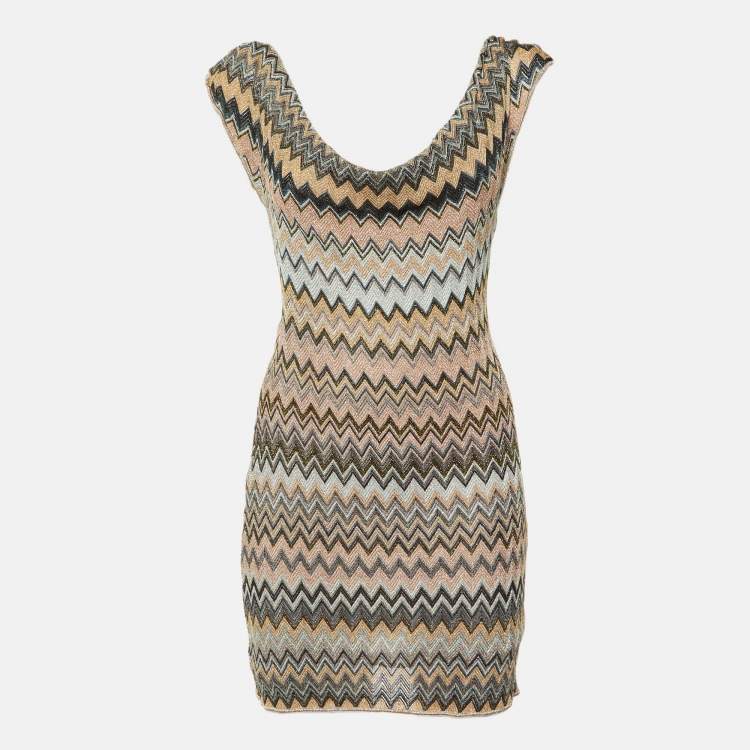 Pre Owned Missoni Multicolor Chevron Lurex Knit Cowl Neck Mini Dress M