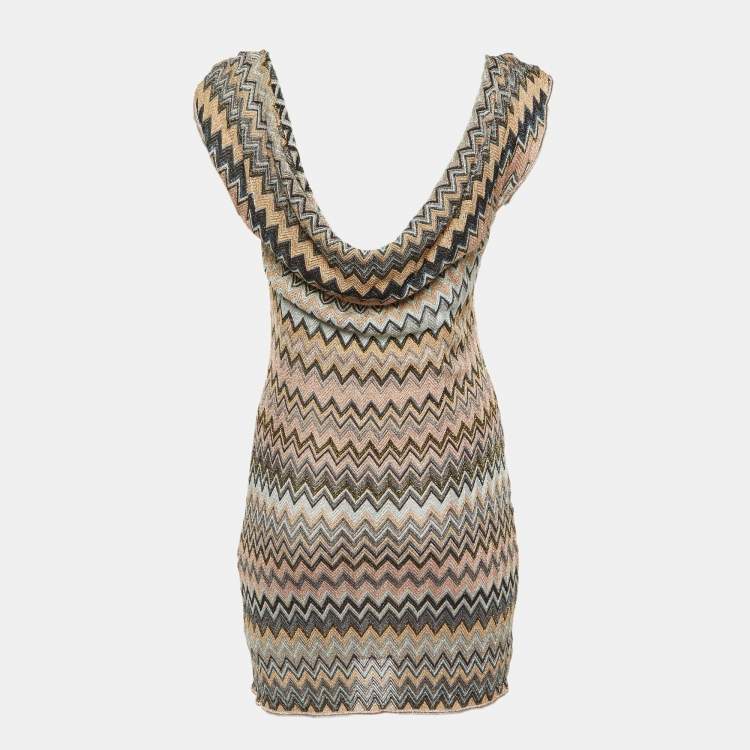 Pre Owned Missoni Multicolor Chevron Lurex Knit Cowl Neck Mini Dress M
