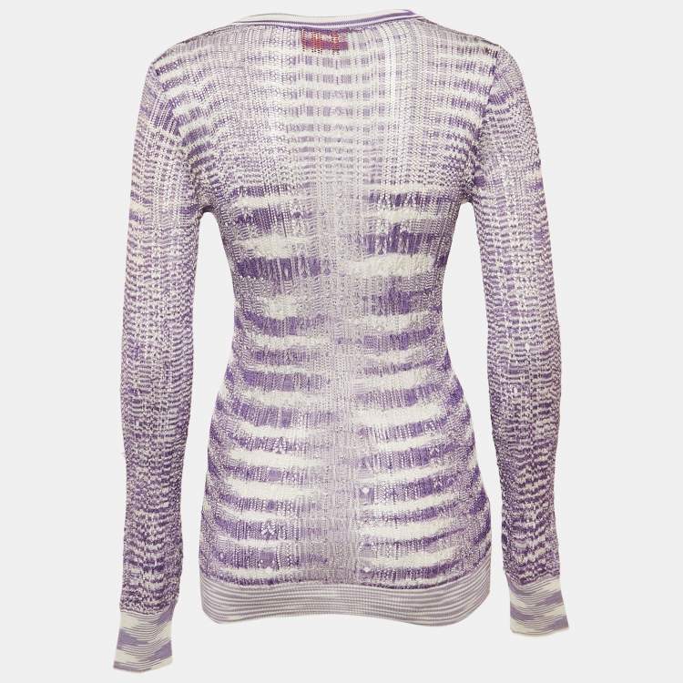 Pre Owned Missoni Purple/White Stretch Knit Sheer Top S